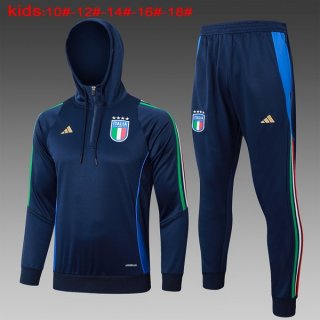 Enfant Sweat Shirt Capuche Italie 2024-25 Bleu 3